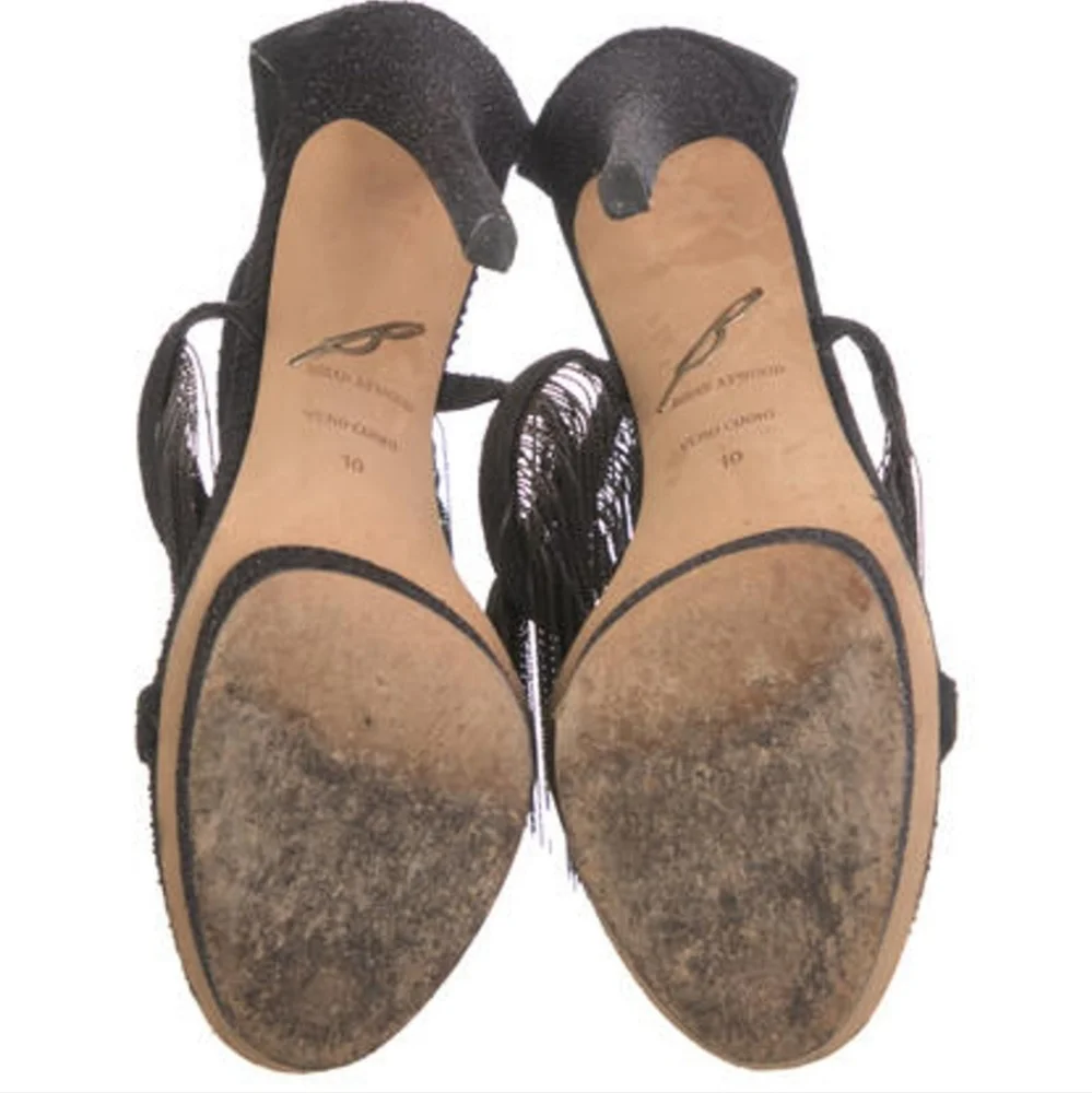 Brian Atwood Black Fringe Stilletto Heels Sandals Size 10 - Picture 5 of 5